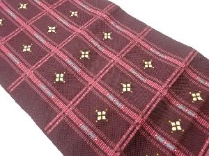 本場筑前博多格子に花模様織出し名古屋帯